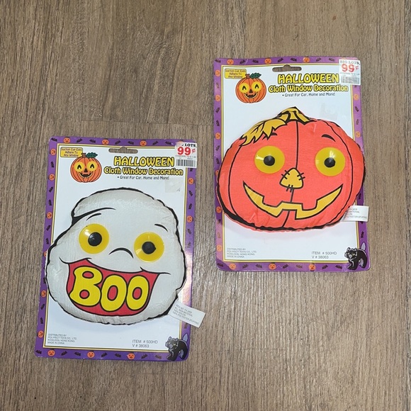 Vintage Halloween Cloth Window Decoration Ghost & Pumpkin - Picture 1 of 2